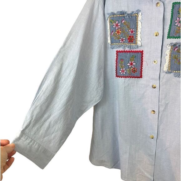 Vintage Patchwork Blue Button-down Shirt Size 22W - Picture 5 of 7